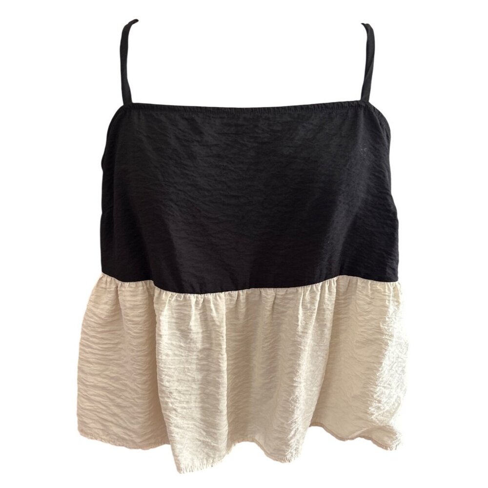 Loft Black & Beige Sleeveless Babydoll Top With Adjustable Straps Size 12